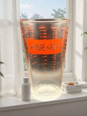 Vintage Heisey Measure N Pour Pint Glass Ounces Tablespoon Teaspoon Milliliters